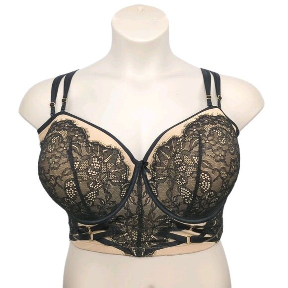 Lane Bryant Cacique Bra Multi Way Strapless 46DDD Nude w/ Black Lace Strappy - Picture 1 of 8